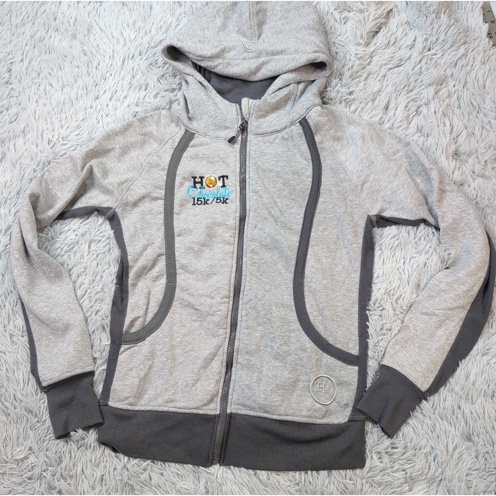 Running Man Sweatshirt Womens M Gray Hoodie Zip Up Hot Chocolate 15K/5K